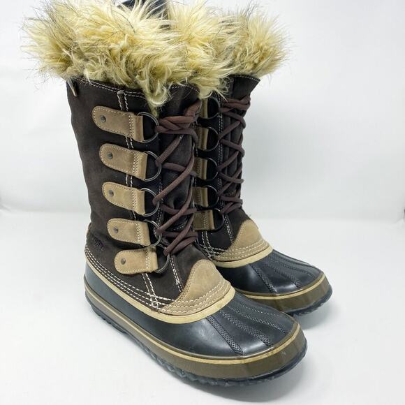 Sorel Brown Joan of Arctic Lace Up Snow Boots Waterproof Women's 9 Faux Fur Trim - Picture 1 of 9
